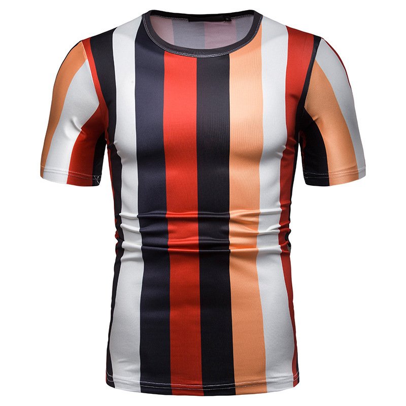 New summer men's short-sleeved T-shirt men's contrast striped slim casual t-shirt TX92